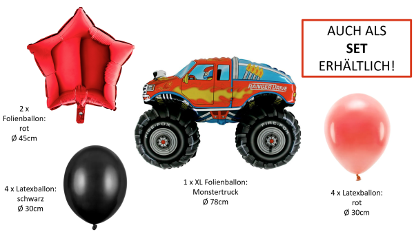 XL Folienballon Figur - roter Monstertruck - ø 78cm